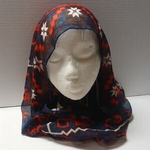 H Women Red Blue White Patterned Infinity Scarf NWOT